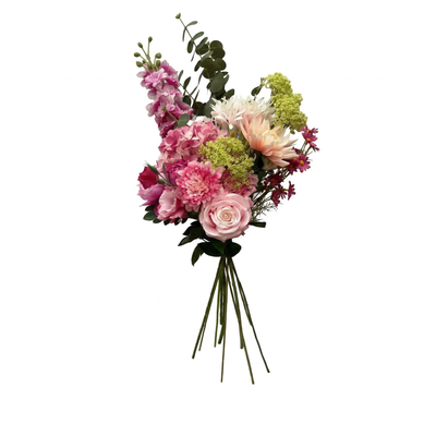Kunstboeket roze met rozen, hortensia, dahlia en ridderspoor - 11 stelen