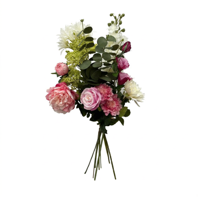 Kunstboeket roze en wit met rozen, pioenrozen en chrysanten - 9 stelen