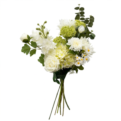 Kunstboeket wit met rozen, hortensia, chrysanten en madeliefjes - 11 stelen