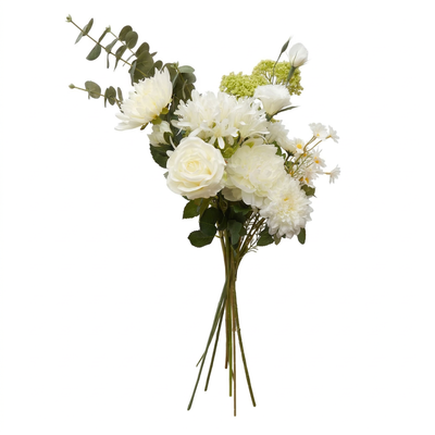 Kunstboeket wit met rozen, pioenrozen, chrysanten en madeliefjes - 9 stelen