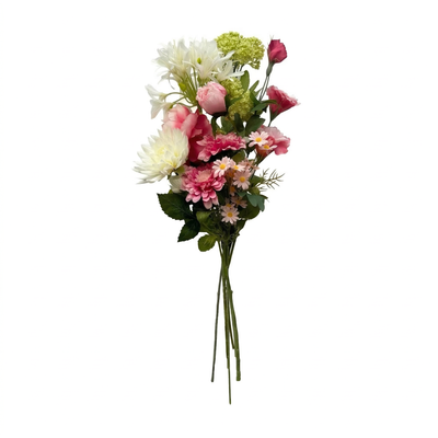 Kunstboeket roze en wit met chrysanten, rozen en madeliefjes - 7 stelen