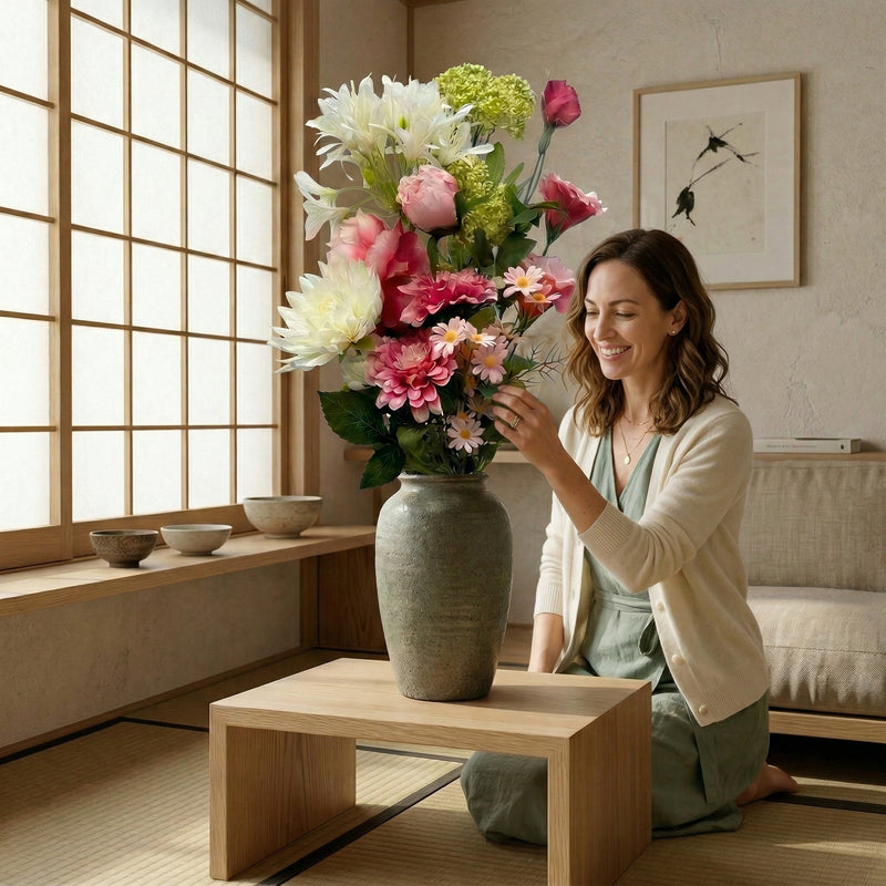 





Ramo de Flores Artificiales S Rosa/Blanco 7 Tallos - Lifestyle foto kunstplant in interieur
