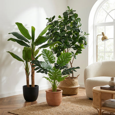 Zestaw sztucznych roślin Jungle Mix - Bananowiec Ficus Lyrata i Monstera od Florafy - Foto 1