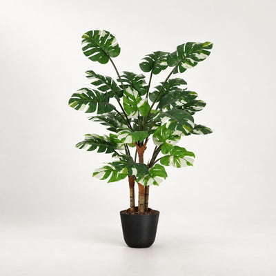 Kunst Monstera variegata 140cm in zwarte pot