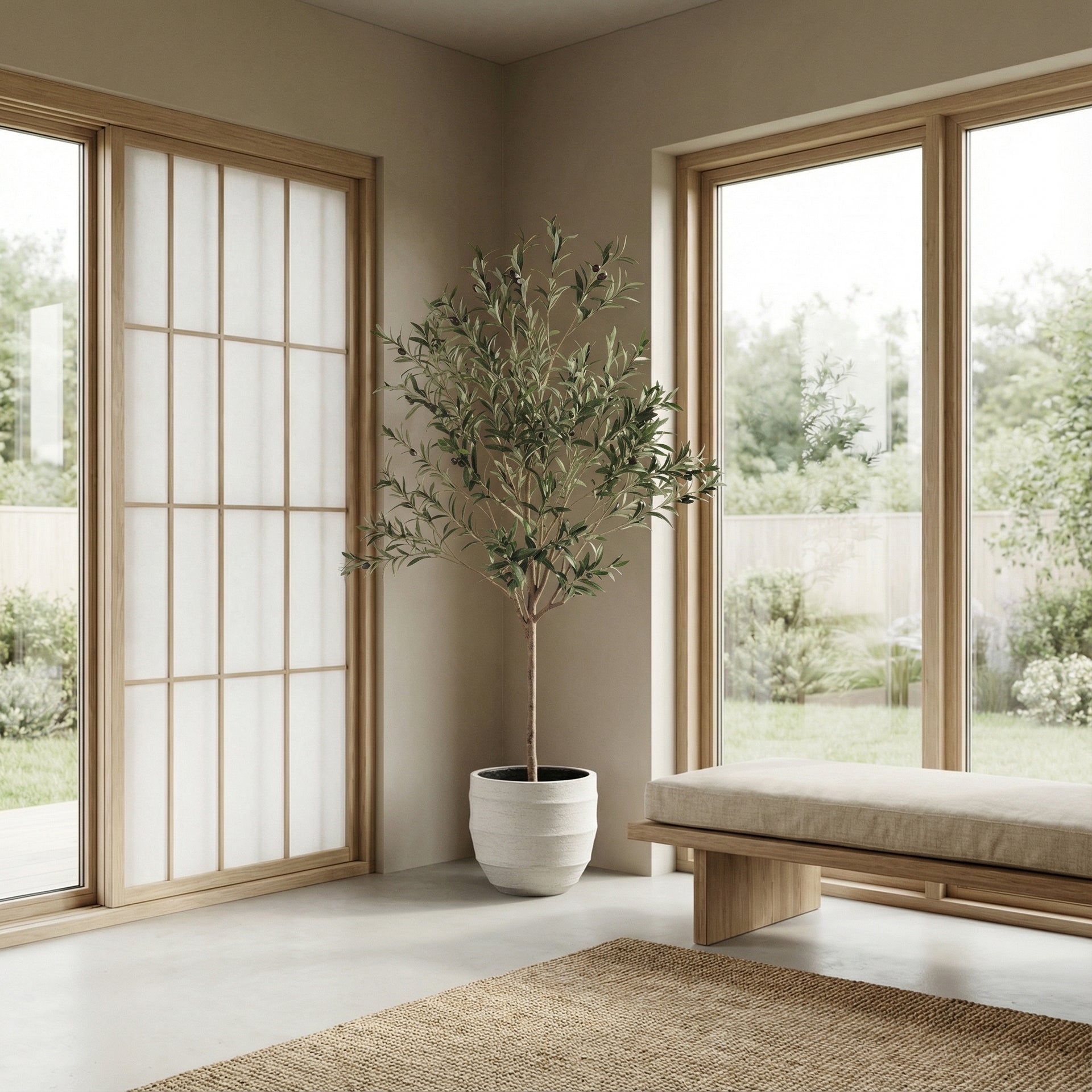 





Kunstplant Olijfboom | 172cm - Lifestyle foto kunstplant in interieur
