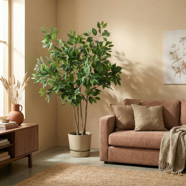 Kunstplant Ficus Benjamina | 128cm — close-up echte stam