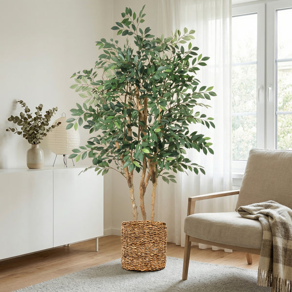 Kunstplant Ficus Exotica | 150cm — primo piano tronco di legno vero