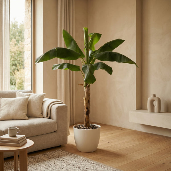 Kunstplant Bananenplant | 180cm — nærbillede ægte træstamme