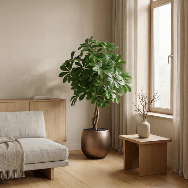 Kunstplant Schefflera Arboricola | 120cm — Nahaufnahme echter Holzstamm