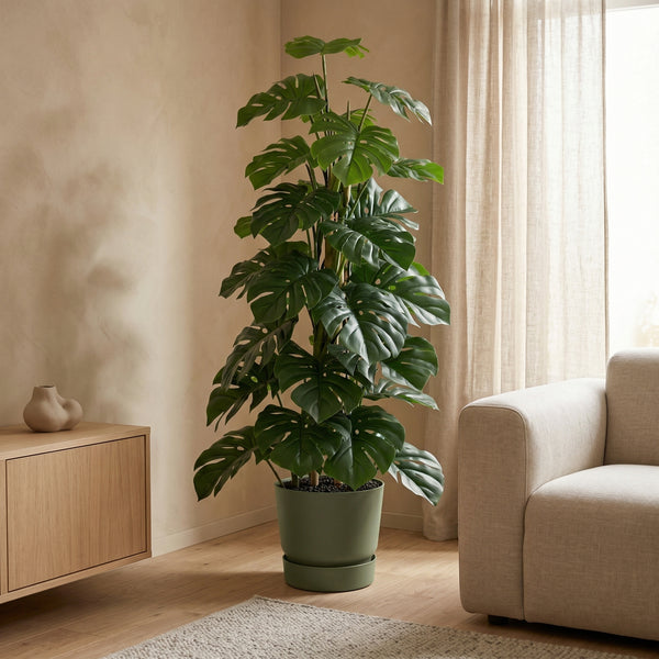 Kunstplant Monstera Monkey Leaf | 125cm — zbliżenie prawdziwy drewniany pień