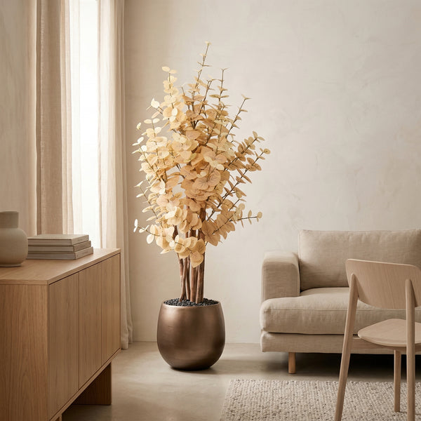 Kunstplant Eucalyptus Geel | 125cm — gros plan tronc en bois véritable