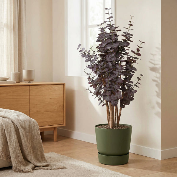 Kunstplant Eucalyptus Paars | 120cm — primo piano tronco di legno vero
