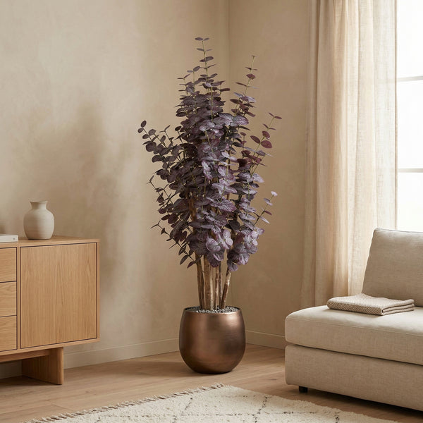Kunstplant Eucalyptus Paars | 120cm — primo piano tronco di legno vero