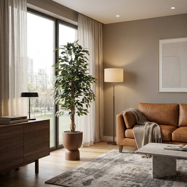 Kunstplant Ficus Benjamina | 160cm — primo piano tronco di legno vero
