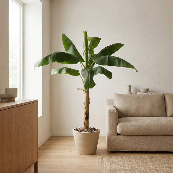 Kunstplant Bananenplant | 180cm — nærbillede ægte træstamme