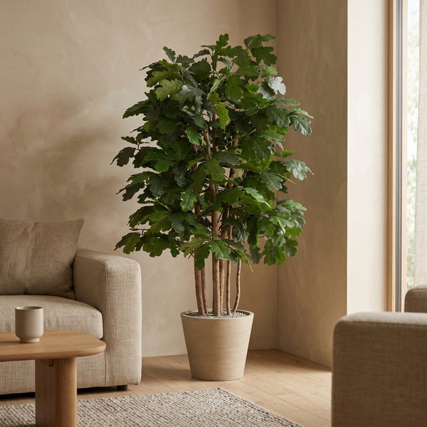 Kunstplant Eik | 140cm — nærbillede ægte træstamme