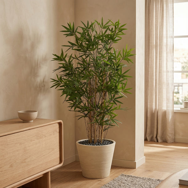 Kunstplant Bamboe | 144cm — nærbillede ægte træstamme