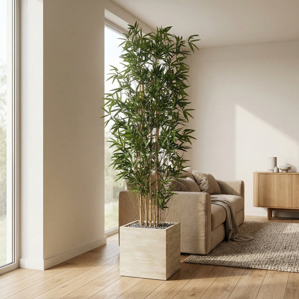 Kunstplant Bamboe | 210cm — nærbillede ægte træstamme