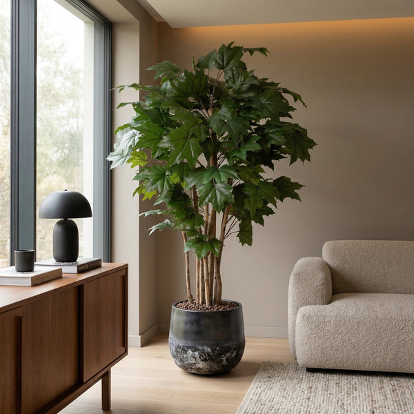 Kunstplant Esdoorn | 150cm — Nahaufnahme echter Holzstamm