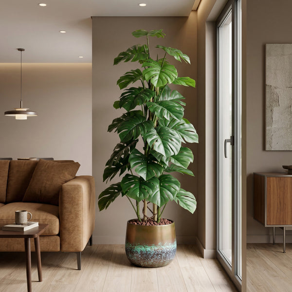 Kunstplant Monstera Monkey Leaf | 125cm — zbliżenie prawdziwy drewniany pień