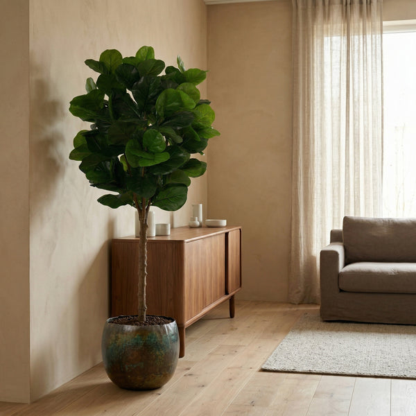 Kunstplant Ficus Lyrata | 160cm — primer plano tronco de madera real